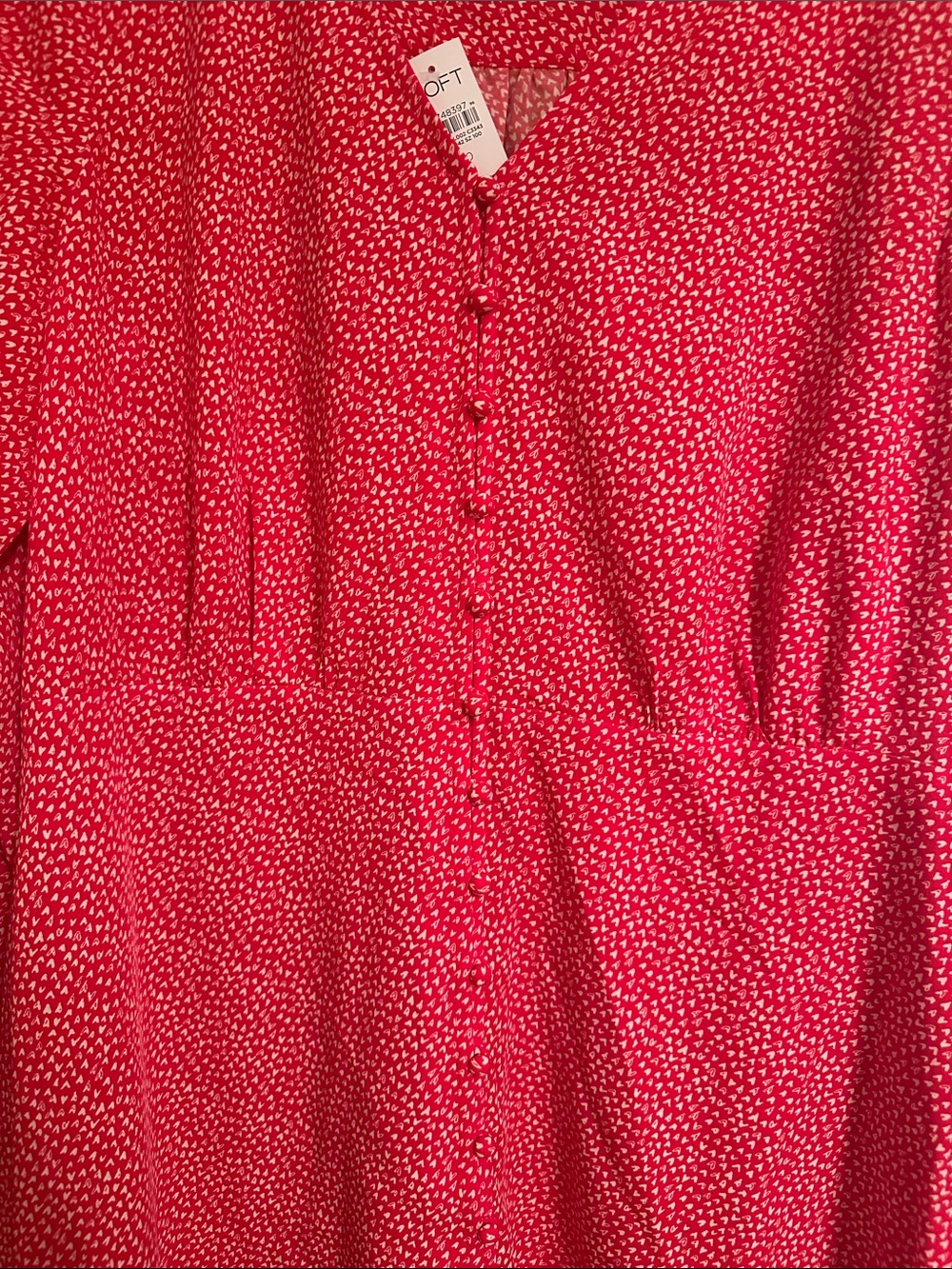 NWT LOFT Women’s Sz 10 Red and White Heart Print Button-Front Fit & Flare Dress - Picture 10 of 14